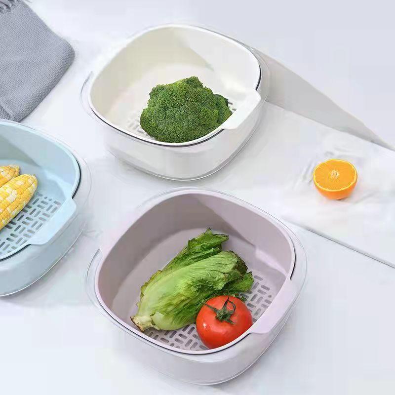 Double Layer Drain Basket Kitchen Multi-function Sink Drain Basket Fruit Blue Basket Fruit Plate Drain Rack Basket Kitchen Organizer