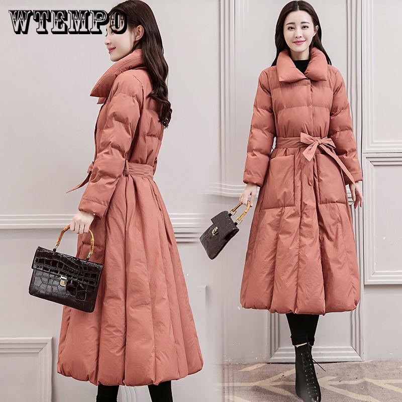 Down Coat Women's Long Winter Coat Over The Waist To Tie The Waist Was Wild Thick Cotton Clothing