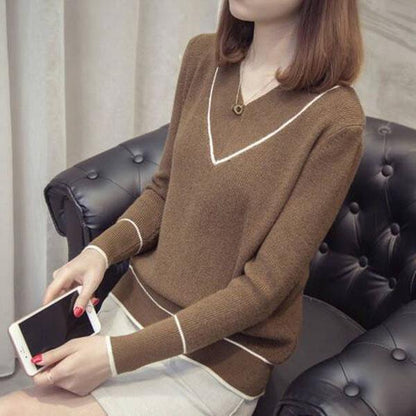 Autumn and Winter V-neck Sweater Pullover Short Loose Bottoming Shirt All-match Sweetheart Neck Female Top