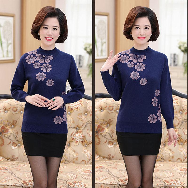 Autumn and Winter Half High Neck Knitted Bottoming Shirt Thick Warm Loose Top Middle-aged Women Plus Size Sweater