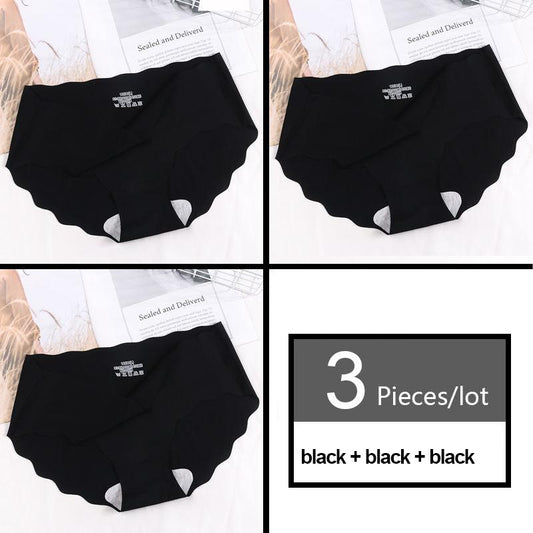 3Pcs Seamless Underwear Silk Women's Solid Color Panties Lady Ruffle Underpants Girls Briefs Smooth Sexy Panty