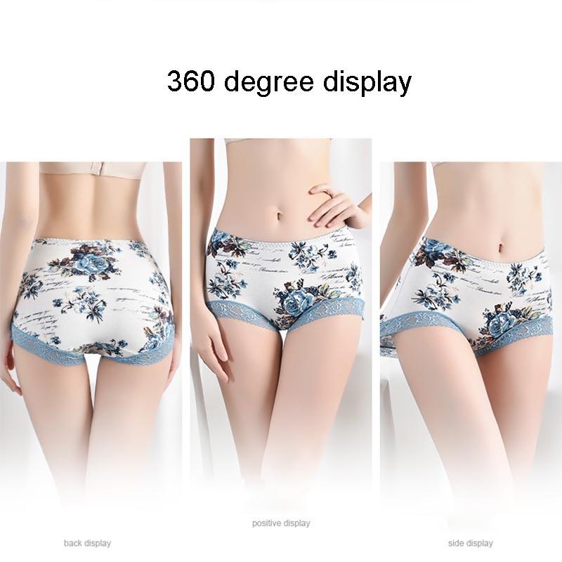 4pcs Ladies Lace Plus Size Panties Seamless Antibacterial Pure Cotton Women's Panties Sexy Printed Boxer Briefs