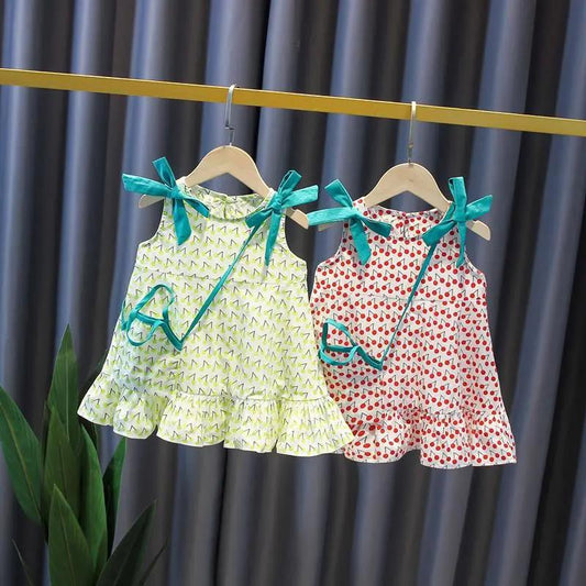 Girls Summer Sling Dress Children's Floral Floral Sleeveless Mid-length Dress Baby Princess Dress Summer