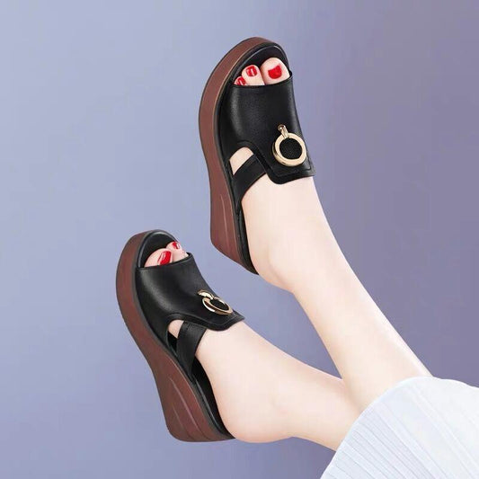 Slope Heel Slippers for Women's Outer Wear Non-slip Thick Bottom All-match Waterproof Platform Beach High Heel Sandals