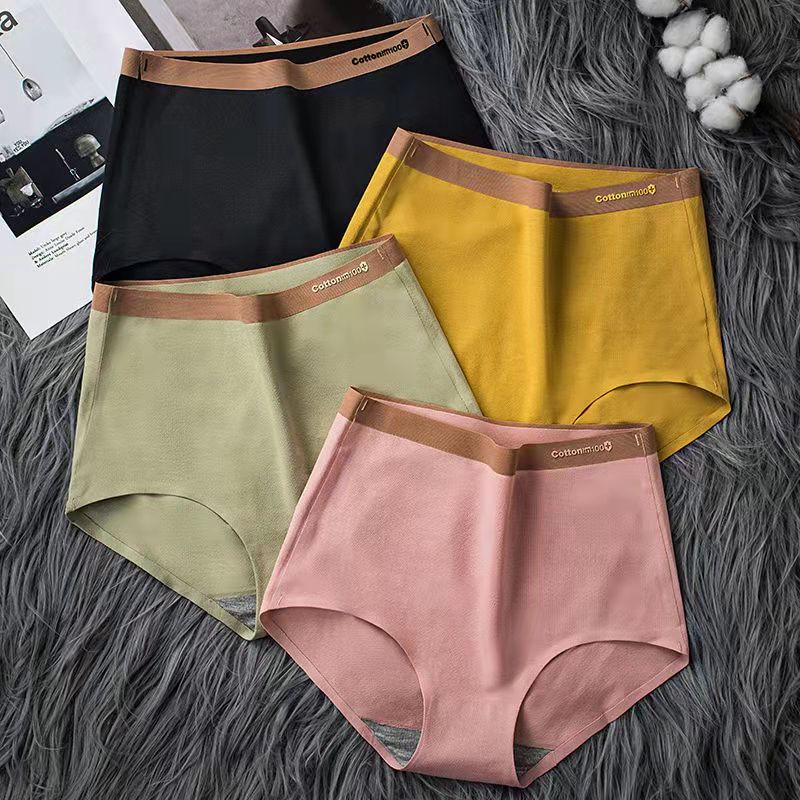 3PCS High Waist Underwear Women's Cotton Antibacterial Seamless Belly Tightening Plus Size Breathable Briefs