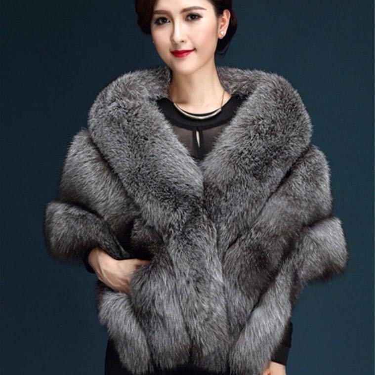 Autumn Winter Faux Fur Shawl Coat Women's Cheongsam Wedding Capes with  Slim Fit  Faux Fox Fur Warm Shawls and Wraps