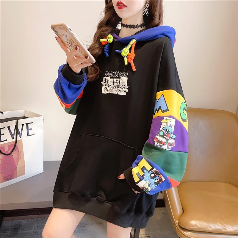 Fashion Fried Street Female Hooded Sweater Loose Korean Version of The Long Spring Thin Section of Red with Women's Upper