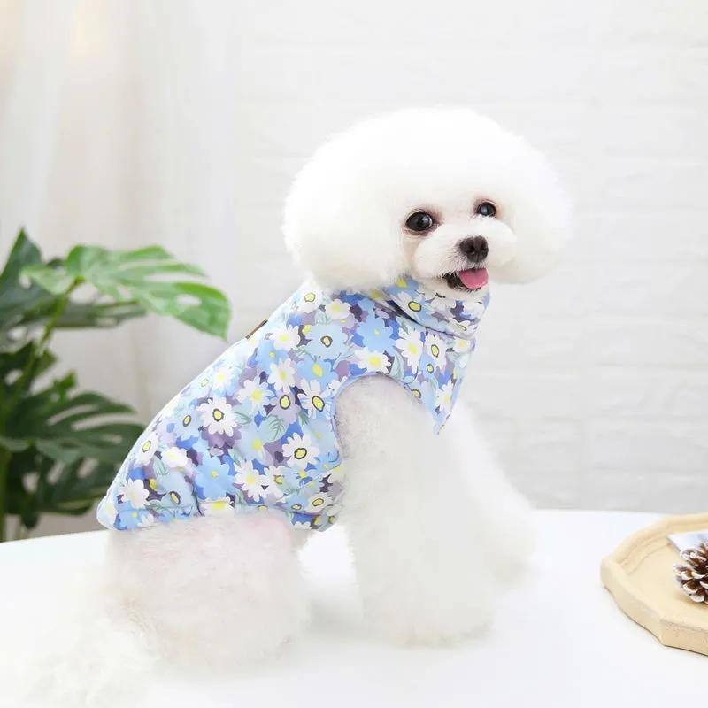 Dog Clothes Winter Floral Thick Warm Jacket Double-sided Vest Cat Teddy Pet Dog Winter Clothing 2 Legged Outerwear Jumpsuit Windproof Comfortable Coat