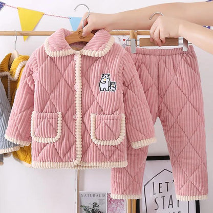 Children's Flannel Pajamas Autumn and Winter Girls' Boys' Coral Velvet Thickened Baby Cotton Children's Home Clothes