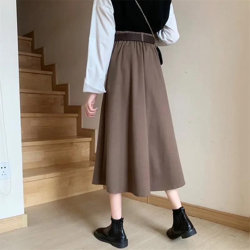 Skirts Womens Black A-line Skirt Spring Summer High Waist Pleated Skirt Female Solid Color Mid-length Skirt with Sashes