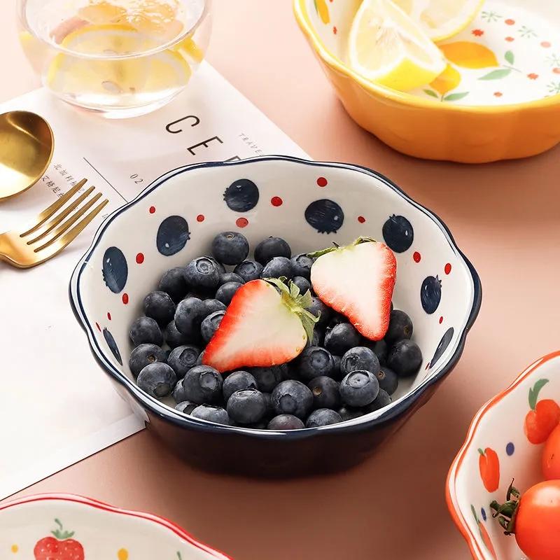 Ceramic Salad Bowl Cute Porcelain Bowl Rice Bowl Creative Small Bowl Household Bowl Single Dessert Bowl Fruit Plates