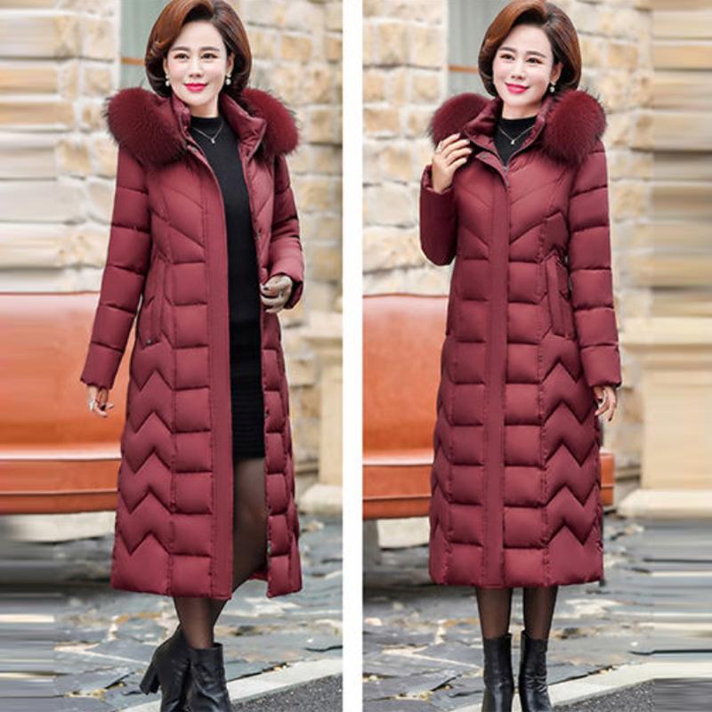 Women's Mid-length Down Jacket Winter Korean Loose Cotton Clothes Casual Hooded Padded Jacket Quilted Jacket