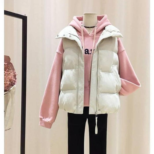 Large Size Stand-up Collar Down Padded Jacket Women's Short Autumn and Winter All-match Loose Waistcoat Waistcoat Warmth Padded Padded Jacket