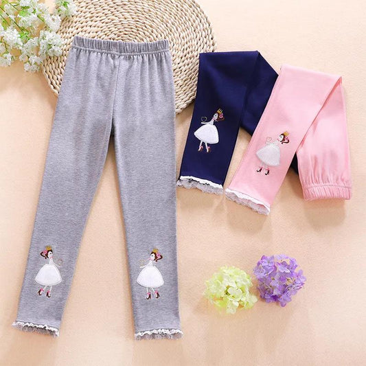 Girls Spring and Autumn Lace Edge Leggings Korean Children's Pants Slim Stretch Pants Casual Pants