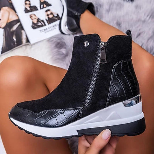 Winter Women Wedge Ankle Boots Casual Comfortable Zipper Sneakers Waterproof High Top Shoes