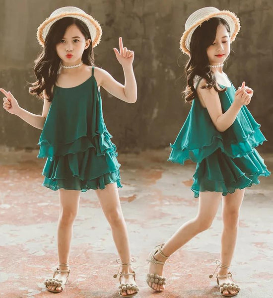 Girls Summer Dress Western Style Baby Children's Dress Chiffon Suspender Skirt Little Girl Princess Dress