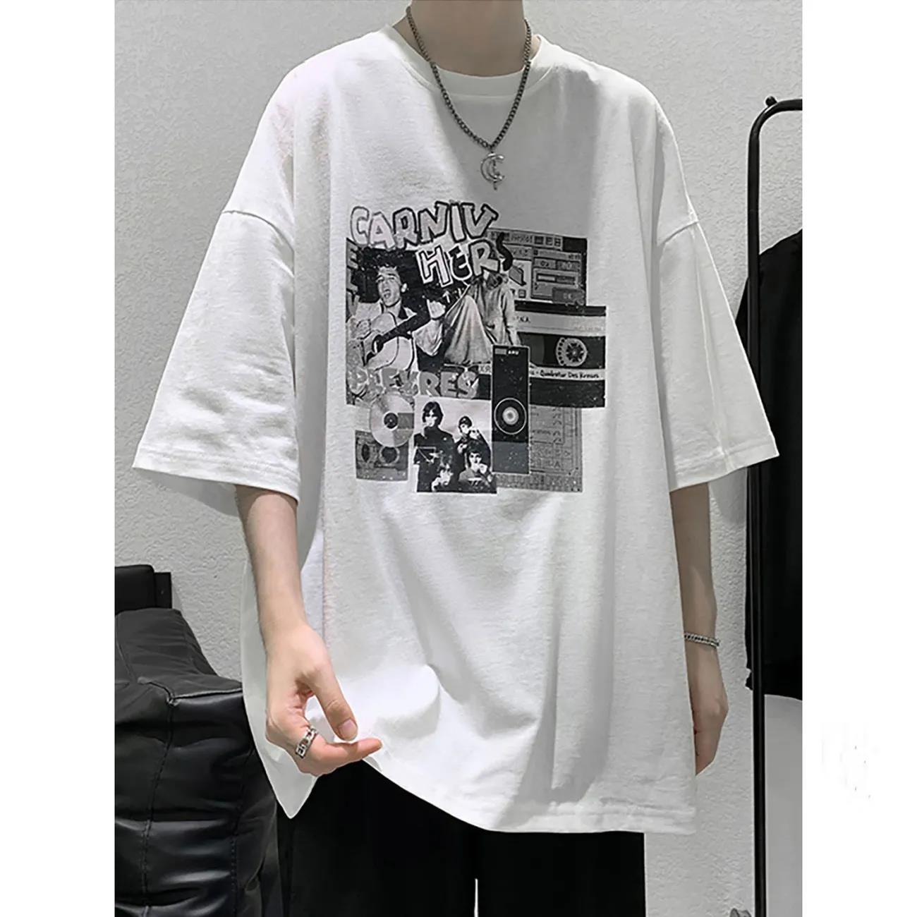 Men's T-shirt Loose Hip-hop Half-sleeved Clothes Handsome Personality Printed Casual Top