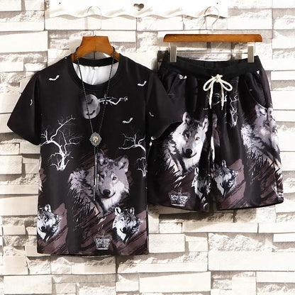 Ice Silk Suit Men's Summer Short-sleeved Shorts Two-piece Trend Men's Casual Sports Suit Summer Men's Clothes