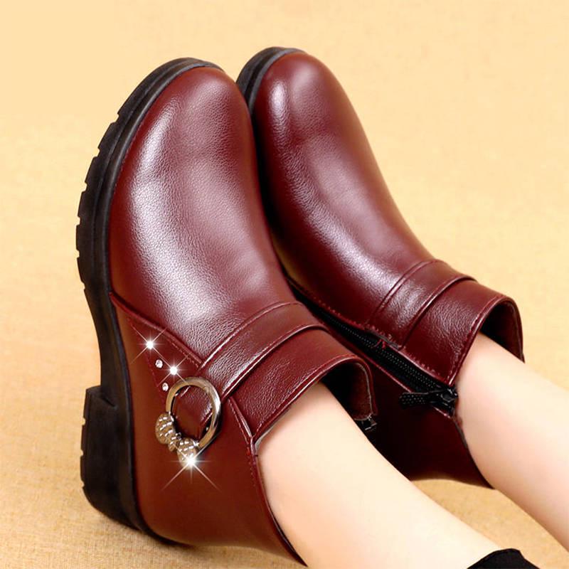 Women's Snow Boots Women Martin Boots Female Plush Leather Shoes Woman Flat Fashion Round Toe Shoes