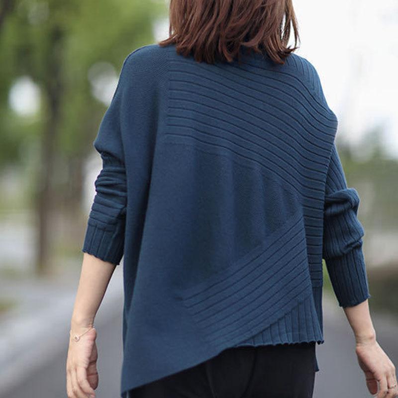 Spring and Autumn Half High Neck Knitted Sweater Loose Wild Pullover Pure Color Simple Female Sweater