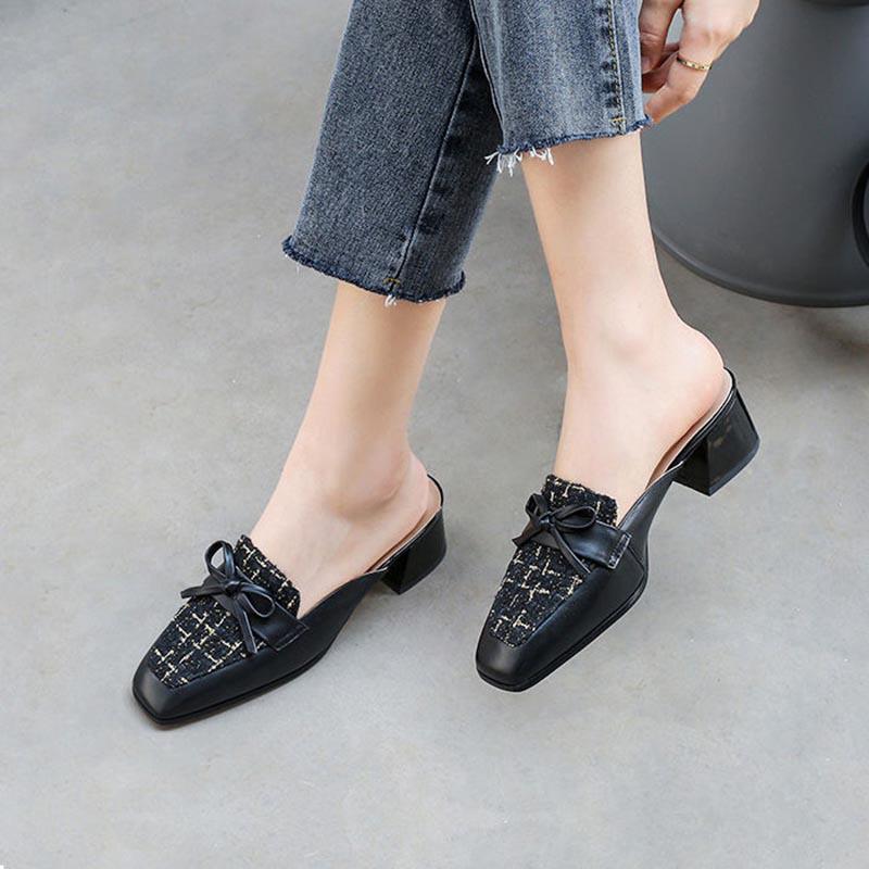 Size 34-40 Women All-match Shiny PU Leather Slippers Outdoor Diamond High Heels Bohemian Beach Wear-resistant Non-slip Black Sandals