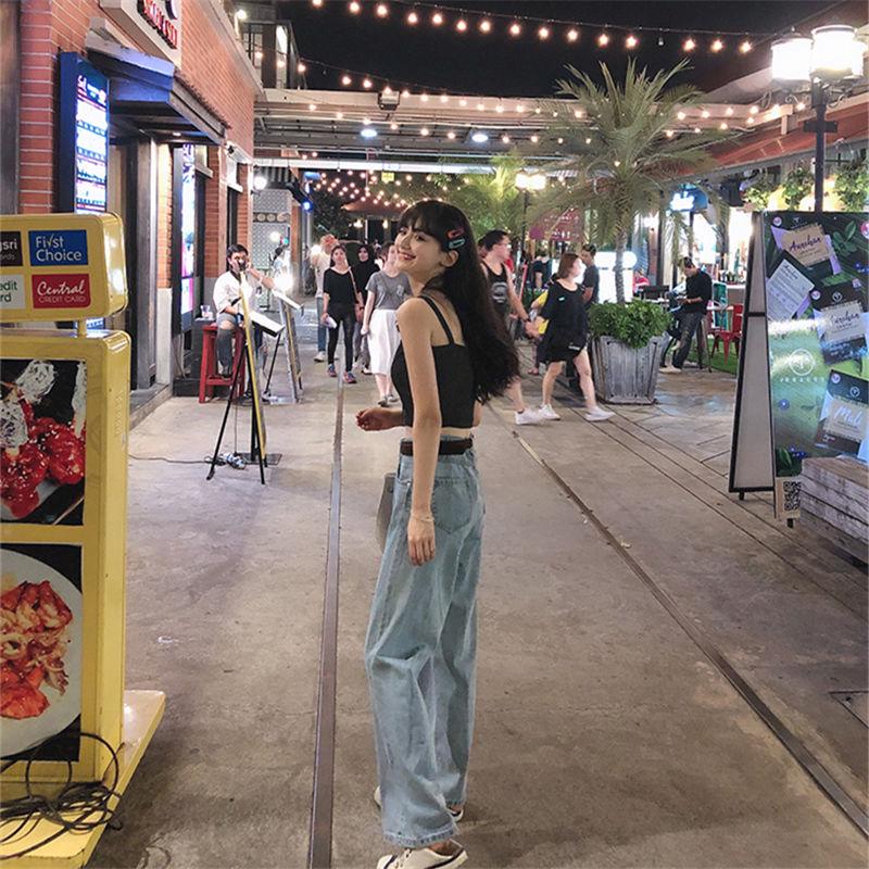 WTEMPO Summer Thin Section Wide Leg Pants High Waist Jeans Were Thin Wild Loose Straight Pants Trousers