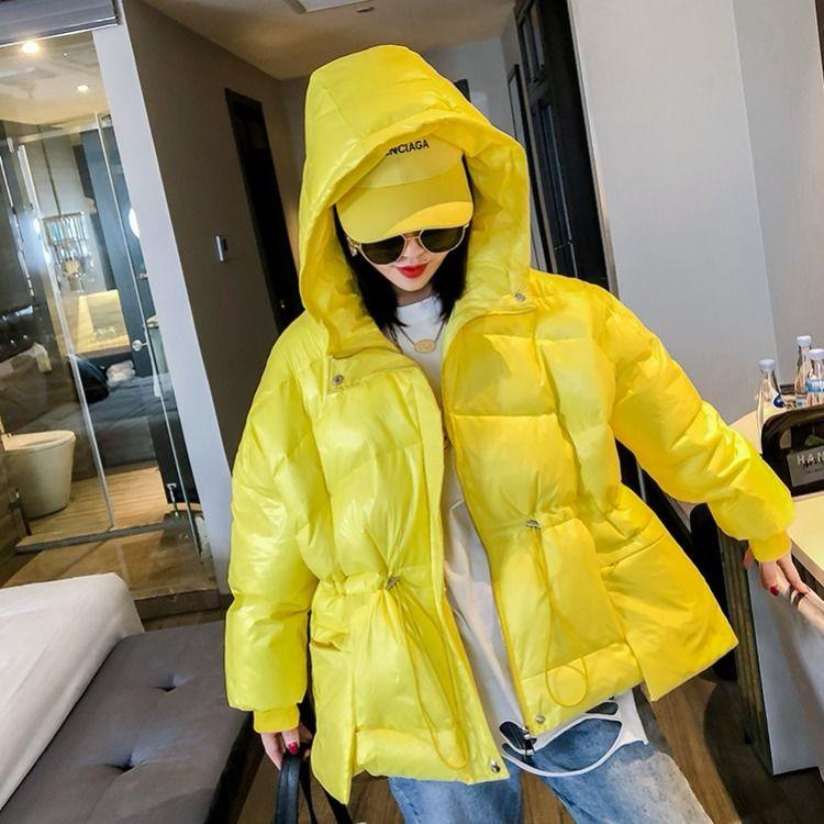 Glossy Cotton-padded Jacket Women's Short Stand-up Collar Hooded Waist Cotton-padded Jacket Bread Jacket Thick Warm Winter Jacket