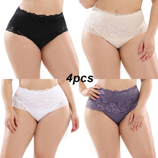 4pcs Plus Size Sexy Ladies Briefs High Waist Plus Size Lace Panties XL-5XL