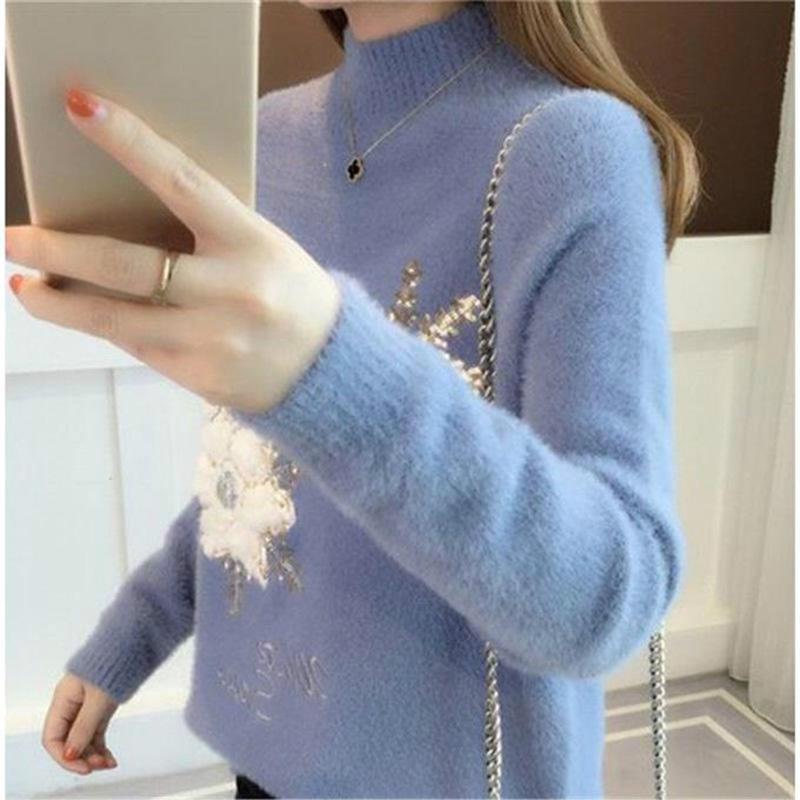 Long-sleeved Large Size Sweater Fashion Trend Round Neck Sweater Cashmere Warm Sweater Winter Ladies