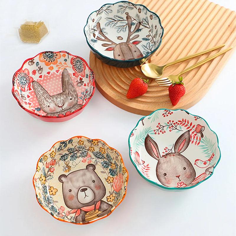 Japanese Tableware Ceramic Fruit Salad Bowl Cute Children Dessert Bowl Eating Bowl Home Creative Girl Heart Tableware