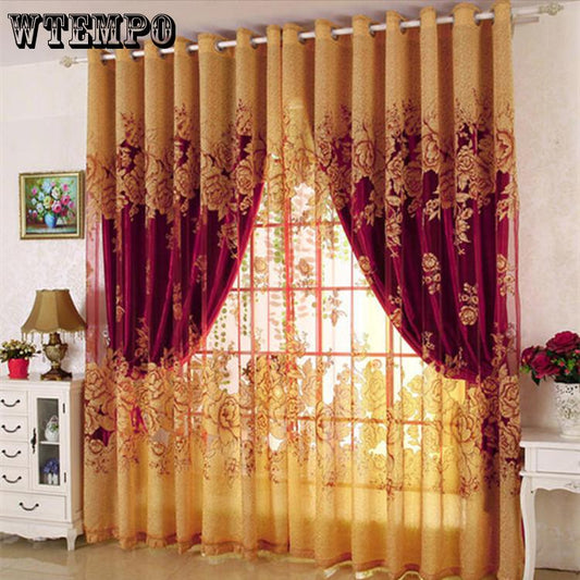 WTEMPO Window Curtain Printed Bedroom Curtain Home Texitle Semi-Blackout Curtain