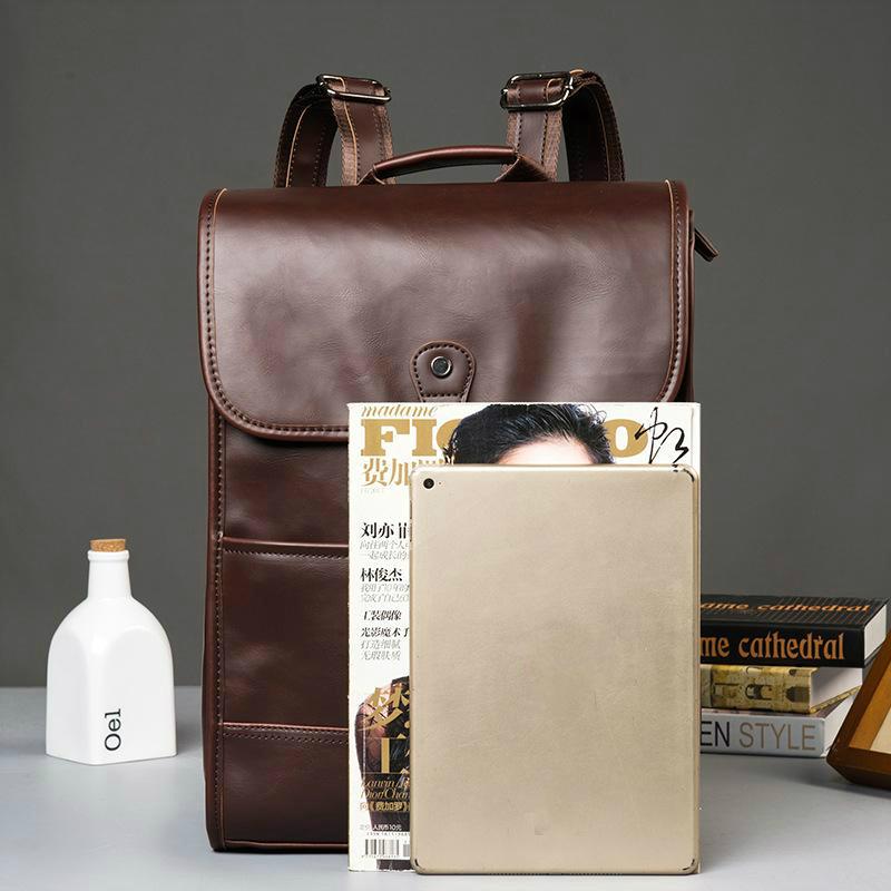 Men vintage Leather Backpack casual Shoulders Bag multi-functional business Computer laptop Backpack