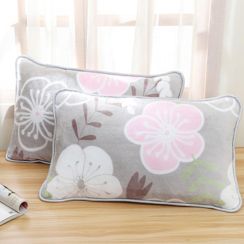 Coral Velvet Pillowcase Flannel Pillow Cover Winter Thicken A Pair of Pure Color Zipper Pillowcases 48*74cm