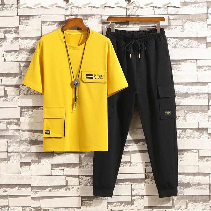 Summer Men's T-shirt Tracksuit Fashion Casual Male Cotton Short Sleeve+ Pant Sets Men T Shirt Set