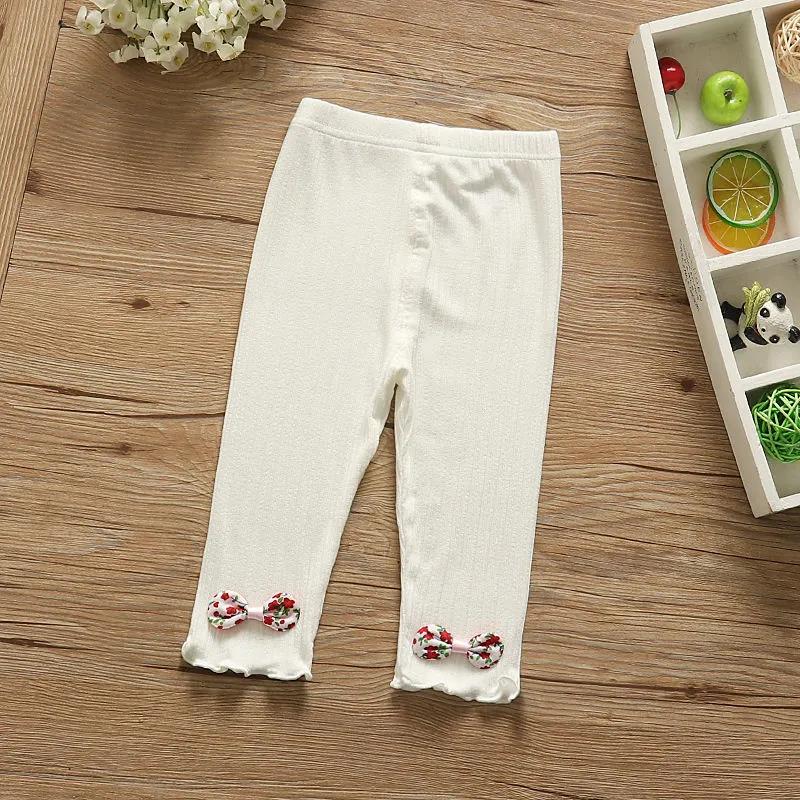 Girls' Leggings Children's Spring and Autumn Thin Floral Bow Korean Cropped Trousers Stretch Pants Baby Outer Wear and Inner Wear