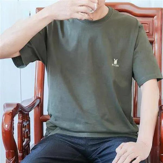 Middle-aged Father Short-sleeved T-shirt Men's Round Neck Summer Cotton Half-sleeved Loose Middle-aged and Elderly Singlet T Shirt