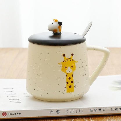 Ceramic Cup Female Cute Mug with Lid Spoon Girl Creative Cartoon Water Cup Home Milk Breakfast Coffee Cup