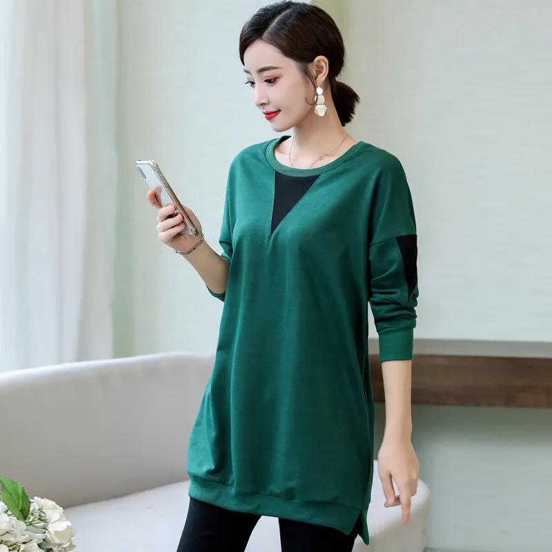 Big Size Women Cotton Tshirt Round Neck Loose Casual T-shirts Spring Fall Plus Size Splicing Tops Tee Pullover