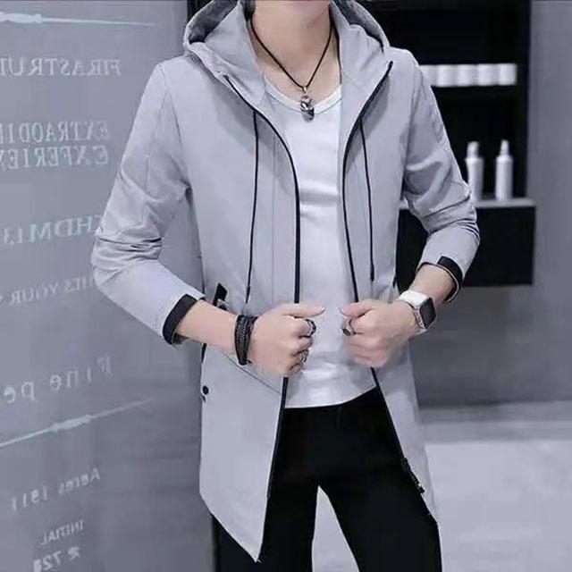 Spring Solid Color Hooded Jacket Long Slim Coat Youth Trend Windbreaker Casual Parka