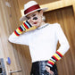 Autumn and Winter Striped Long-sleeved T-shirt Half High Neck Bottoming Shirt Loose Fashion Top