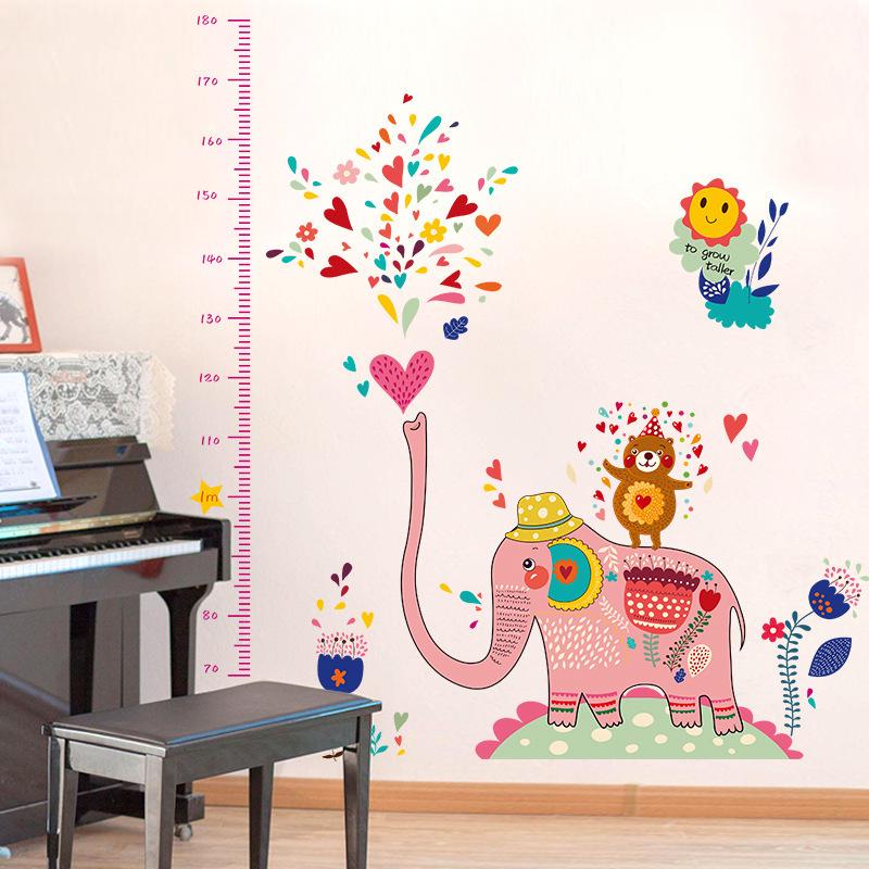 Elephant water spray height stickers Children's room kindergarten cartoon decorative wall stickers