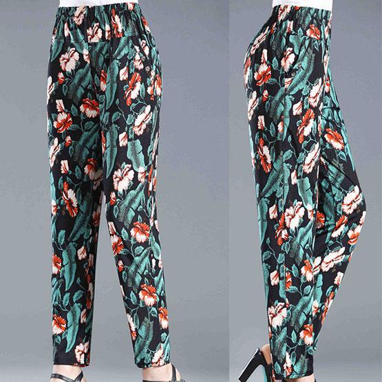 Women's Loose Printed Summer Casual Pants Large Size Straight Pants Thin Breathable Vintage Cropped Pants