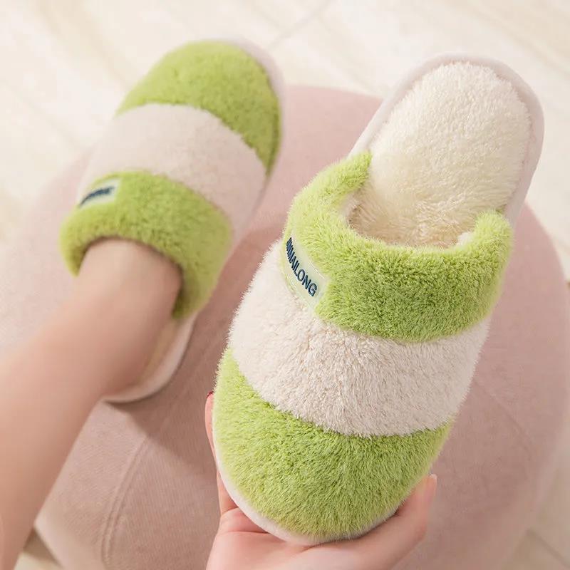 Cotton Slippers for Men and Women Fall/winter Indoor Plus Velvet Padded Non-slip Household Slippers