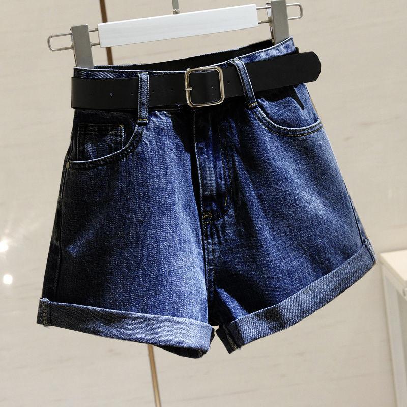 WTEMPO High Waist Denim Shorts Women Loose Spring and Summer Wide Leg A-line Thin Curled Bottom Casual Shorts