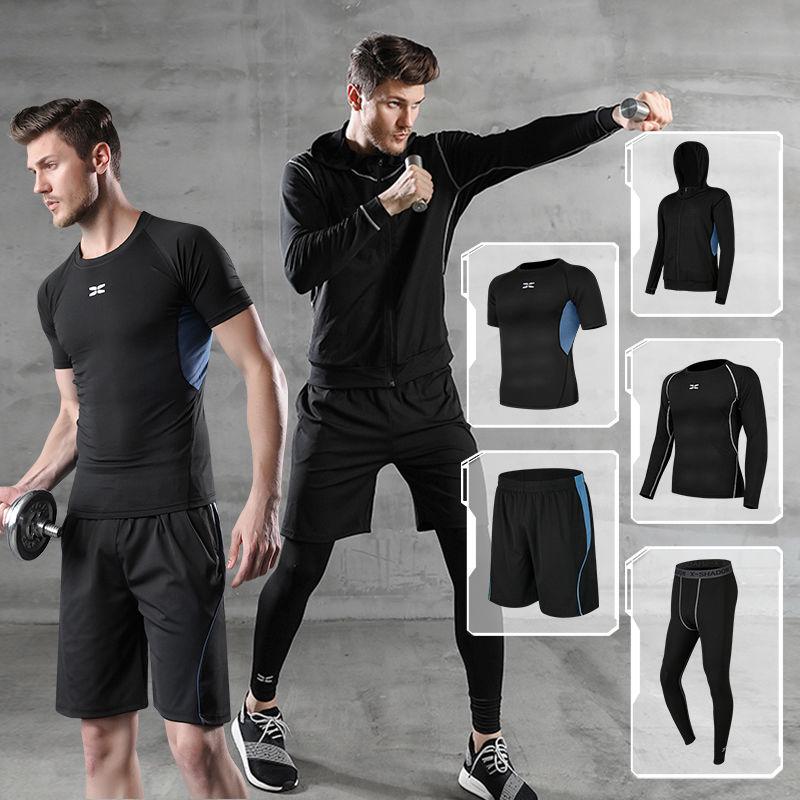 Sportswear Man Compression Sport Suits Hooded Reflective Tracksuits Sports Training Fitness Clothes