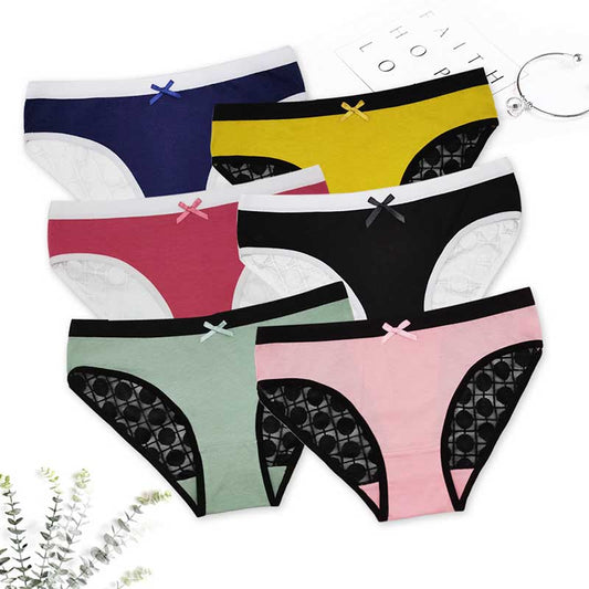 6Pcs Women's Panties Lace Seamless Sexy Hollow Lace Trim Breathable Lingerie Ladies Cotton Briefs