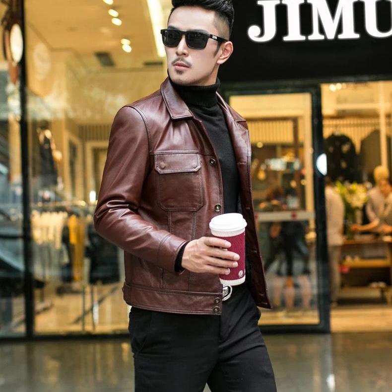 Fashion Urban Men's Jacket Autumn and Winter Fashion Trend Slim Thickening Plus Velvet Warm Sheepskin Jacket