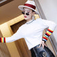 Autumn and Winter Striped Long-sleeved T-shirt Half High Neck Bottoming Shirt Loose Fashion Top