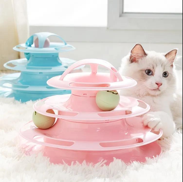 Pet Cat Toy Funny Cat Turntable Cat Supplies Pet Training Amusement Plate Interactive Toys Cat Turntable Intellectual Track Tower Funny Toy