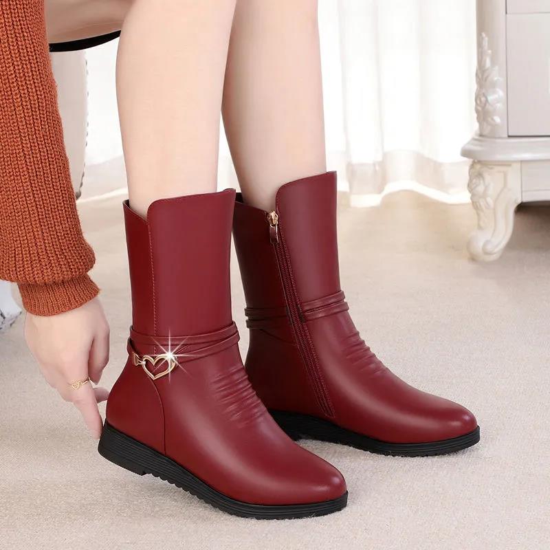 Cotton Boots Women's Winter Warmth and Cashmere Shoes Women's Flat Non-slip Round Toe Women's Mid-tube Boots